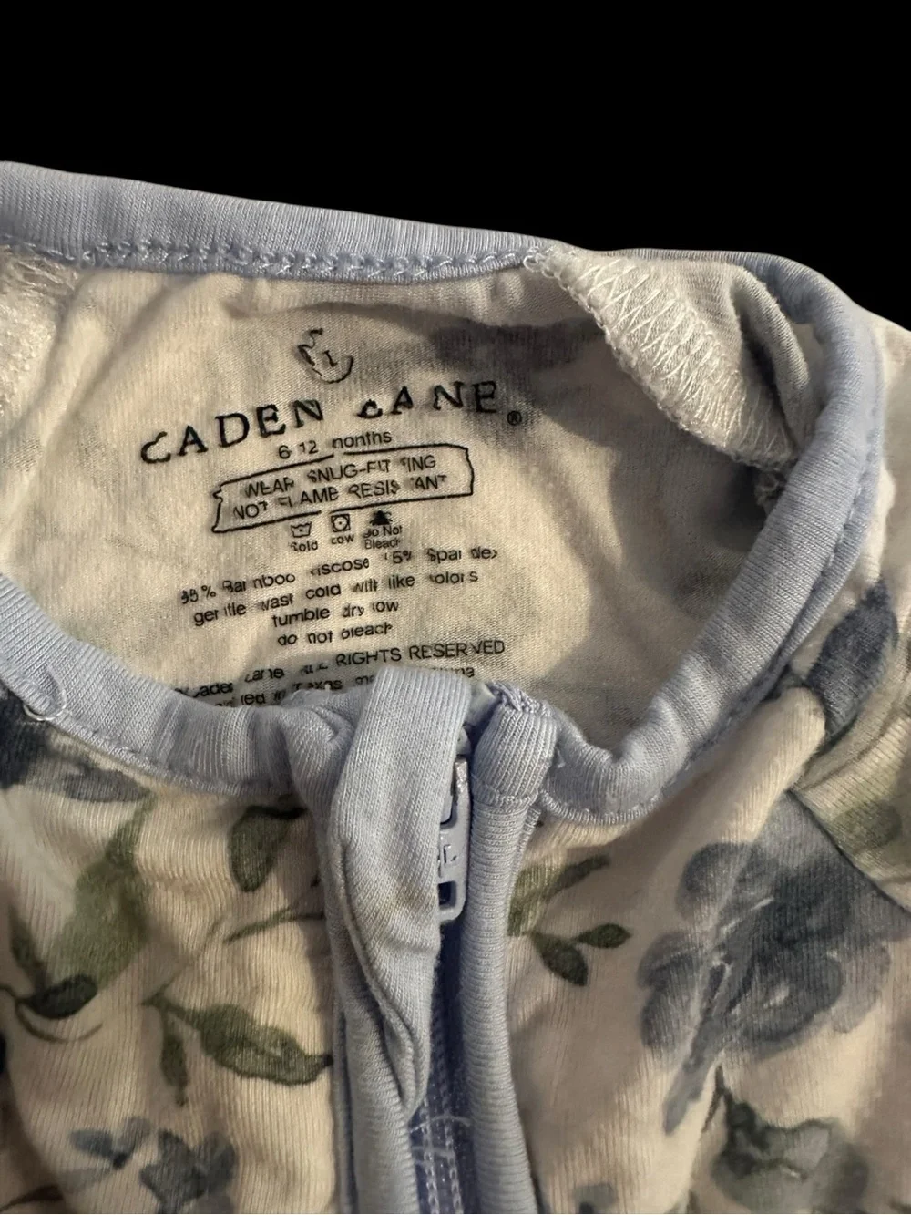 Caden Lane Blue Floral Zip-Front Baby One-Piece Sleeper